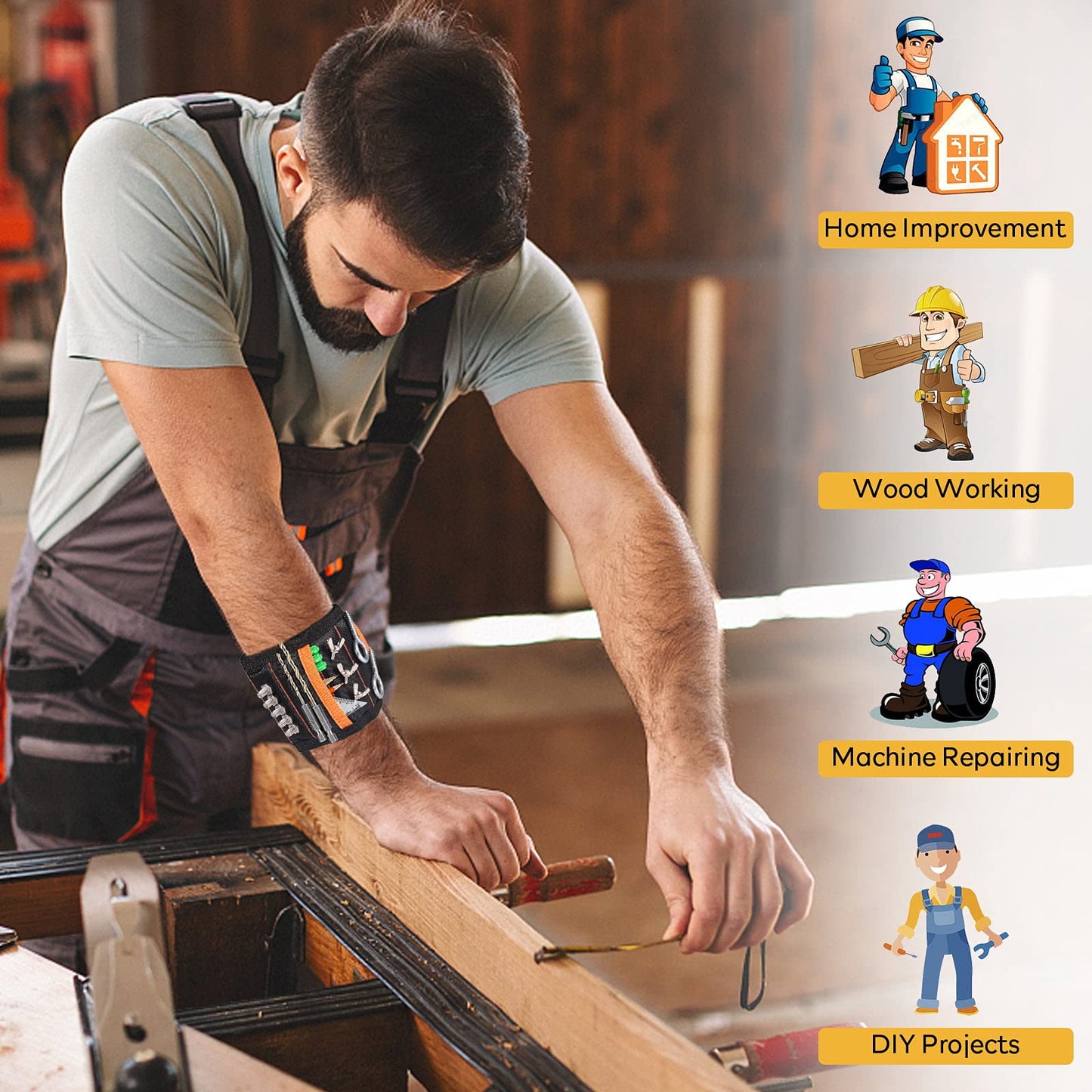 Valentines Day Gifts for Him Boyfriend Husband, Magnetic Wristband for Tools, Cool Gadgets for Men Dad, Tool Belts with 15 Strong Magnets for Holding Screws, Nails, Wrenches, Drill Bits