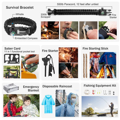235Pcs Emergency Survival Kit and First Aid Kit Professional Gear Tool with IFAK Molle System Compatible Bag, Gift for Men Camping Outdoor Adventure Boat Hunting Hiking & Earthquake (Black)
