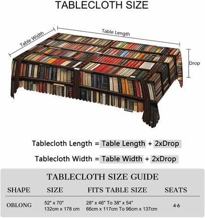 Beabes 52x70 Inch Tablecloth Bookshelf, Library Bookshelves Books Rectangular Table Cover Kitchen Table Cloth