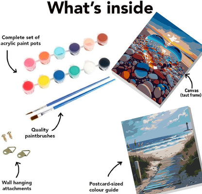 6 Pack Paint by Numbers Kits with Framed for Adults Beginners, Beach Paint by Number Kits on Canvas with Wooden Easel, DIY Acrylic Oil Painting Kits with Brushes for Home Wall Decor (8x12 inch)