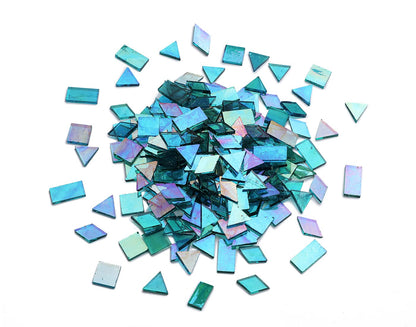Lanyani Iridescent Mosaic Glass Tiles 200 Pieces Bulk Stained Glass Tile for Mosaic Crafts, 4 Shapes Assortment,Transparent Blue