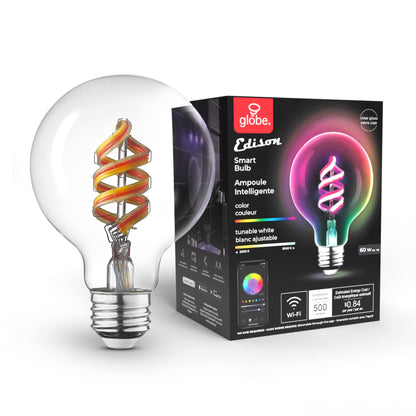 GLOBE Electric 34919 Wi-Fi Smart 5.5W (60W Equivalent) Straight Filament Tunable White Amber Glass LED Light Bulb, No Hub Required, Voice Activated, 2000K - 5000K, Vintage Edison Style, 500 Lumns