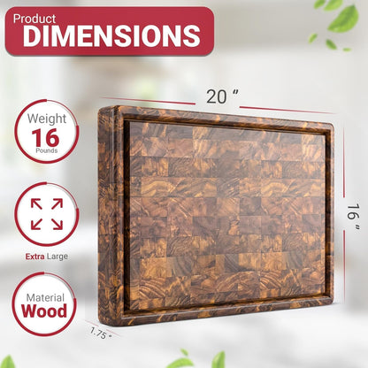 Virginia Boys Kitchens - Made in USA - Walnut Wood Cutting Boards (20"x16" End Grain with Feet and Juice Groove)