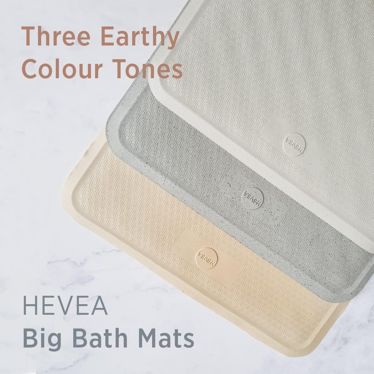 28 16 388 HEVEA Natural Rubber Wave Bath Mat Long in - Non-Slip Shower & Bathtub Mat with Suction Cups, Plastic-Free