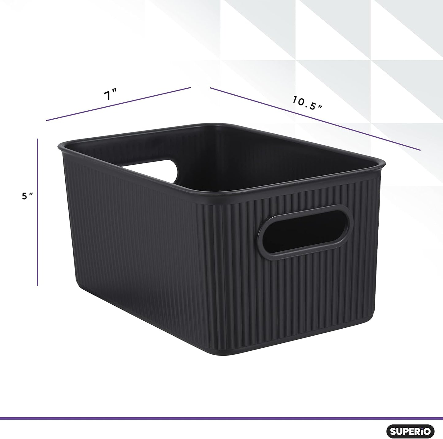 Superio Ribbed Collection - Decorative Plastic Lidded Storage Bins, Medium Brown (1 Pack - 5 Liter)