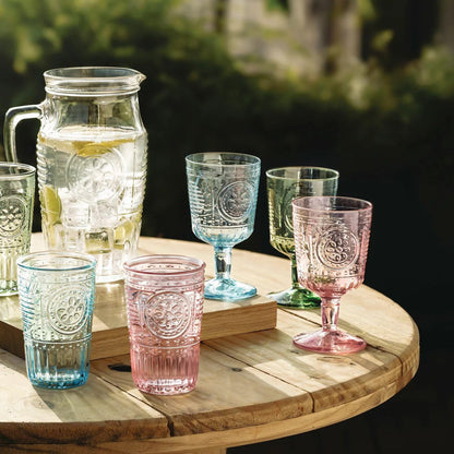 Bormioli Rocco Set of 4 Romantic Stemware Glasses, 10.75 Oz. Colored Crystal Glass, Light Blue, Made in Italy