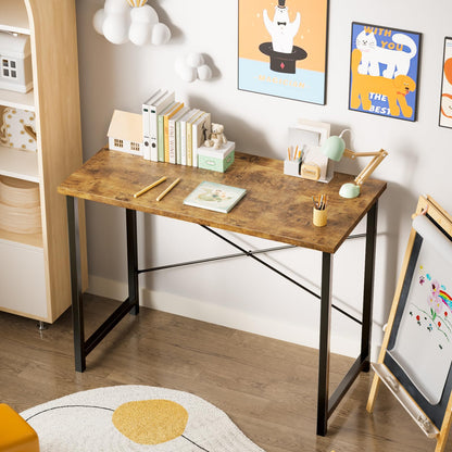 Sweetcrispy Computer Small Office Desk 32 Inch Student Study Writing Work with Metal Frame Wood Tabletop Modern Simple PC Home Bedroom Table, Rustic Brown