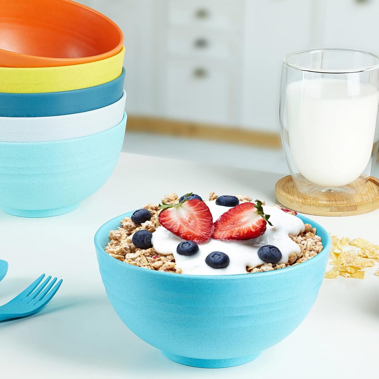Unbreakable Cereal Bowls Set of 6, 24 OZ Wheat Straw Bowls, Microwave & Dishwasher Safe, Lightweight