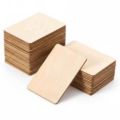100 Pcs Unfinished Wood Pieces Blank Wood Squares Round Corner for Painting Writing Carving Letter Scrabble DIY (2.08” x 1.37” Rectangle)