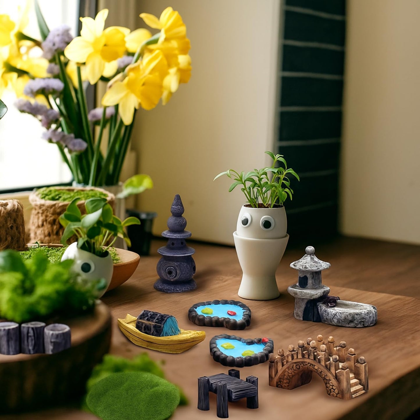 BBTO 24 Pcs Garden Furniture Fairy Mini Architecture Accessories Fairy Miniature Ornaments Artificial Grass and Moss Rocks Kit for Garden House Accessories