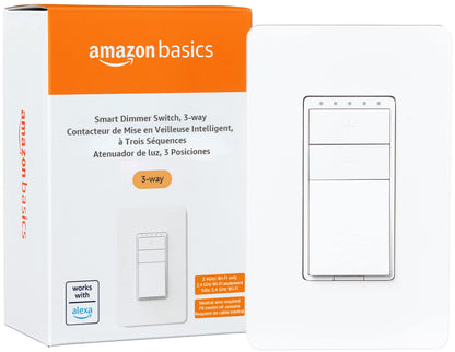 Amazon Basics Smart Switch, 3-Way, Works with Alexa Only, 2.4 GHz Wi-Fi, No Hub Required, White