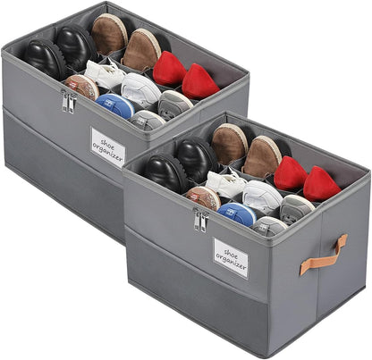 Chewlish Closet, (2, Shoe Organizer for Foldable Shoe Box Storage Containers with Clear Cover, Smooth Zipper