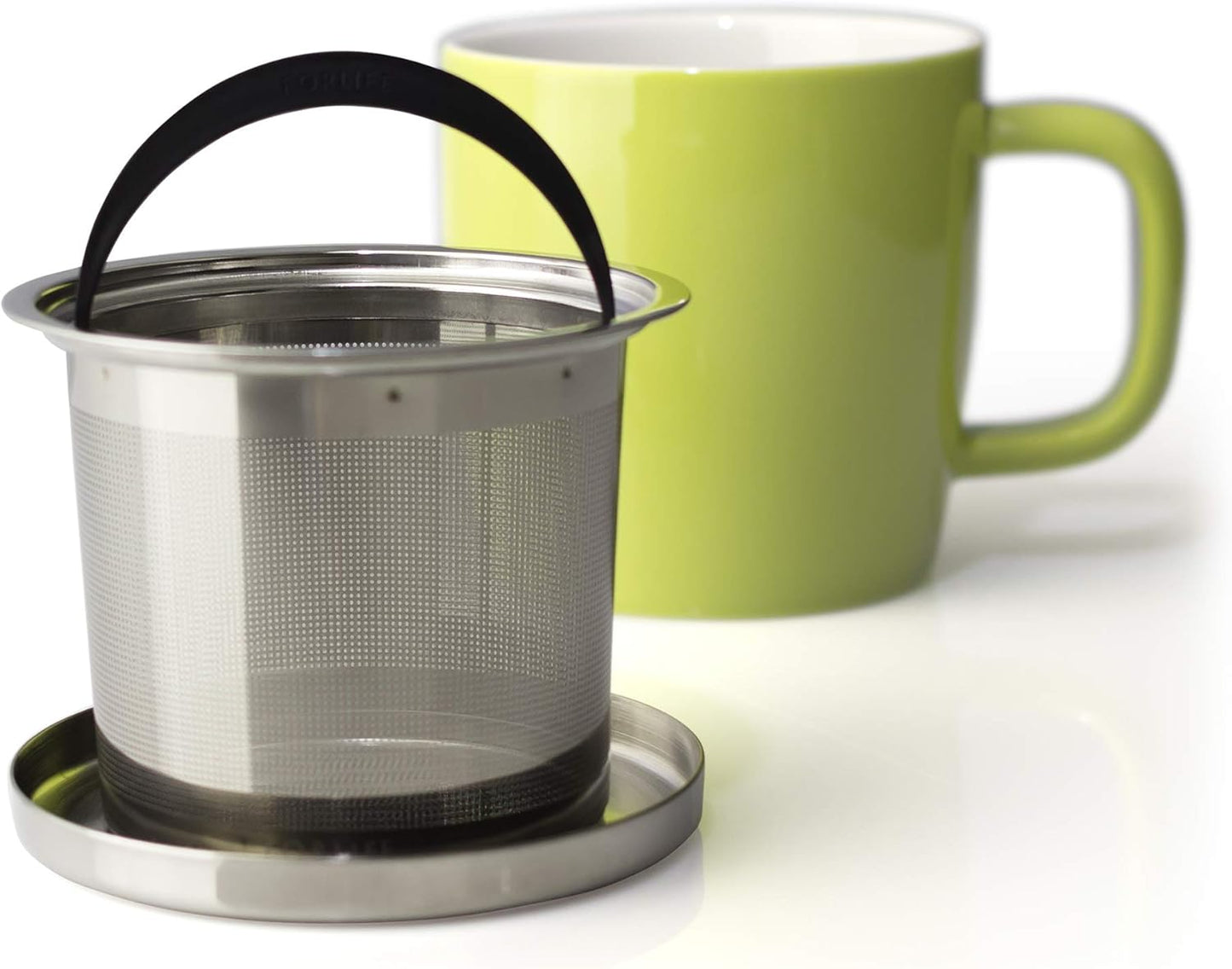 FORLIFE Dew Brew-In-Mug - Glossy Finish with Basket Infuser & Stainless Lid, 11 oz. (Lime)