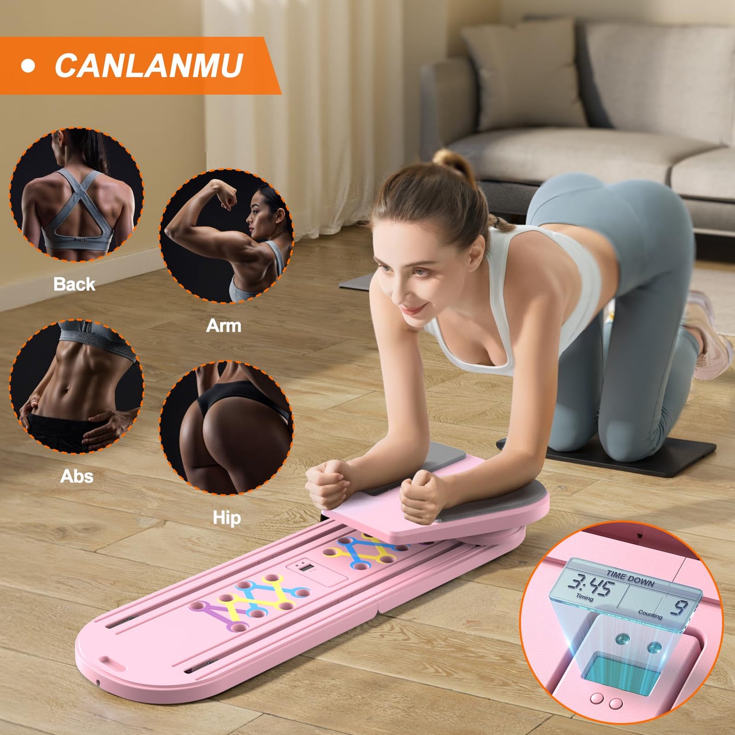 Pilates Board,Pilates Reformer Sets,Multifunctional Abdominal Pilates Board for Home Workout Equipment,Portable Foldable Ab Board Trainer Pilates Exercise Machine,Pilates Reformer Board for Women,pink