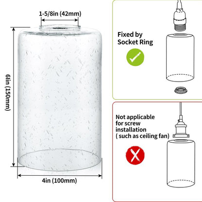 Skelang Seeded Lip-less Glass Lamp Shade, Cylindrical Light Cover with Fitter Opening, Replacement for Chandelier, Pendant, Bathroom Vanity Light
