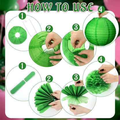 Rossesay Witch Theme Birthday Decor 10 Inch DIY Pink and Green Paper Lanterns Witch Hats Party Supplies Hanging Pom Poms Hats Princess Theme Garland for Enchanted Birthday Cosplay Fantasy Celebrations