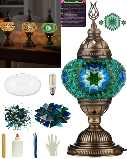 DEMMEX DIY Turkish Moroccan Mosaic Lamp Making Kit – No Grout – Fun, Easy, No Experience Required – Complete Mosaic Art & Craft Project Kit for Adults & Teens – Make Your Own Table Lamp (Turquoise)