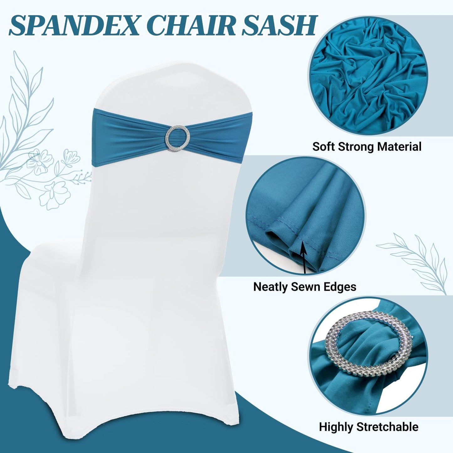 MDS Spandex Chair Sashes - Universal Fit Elastic Stretch Bands with Buckle Slider Bow | Dark Teal, Pack of 200