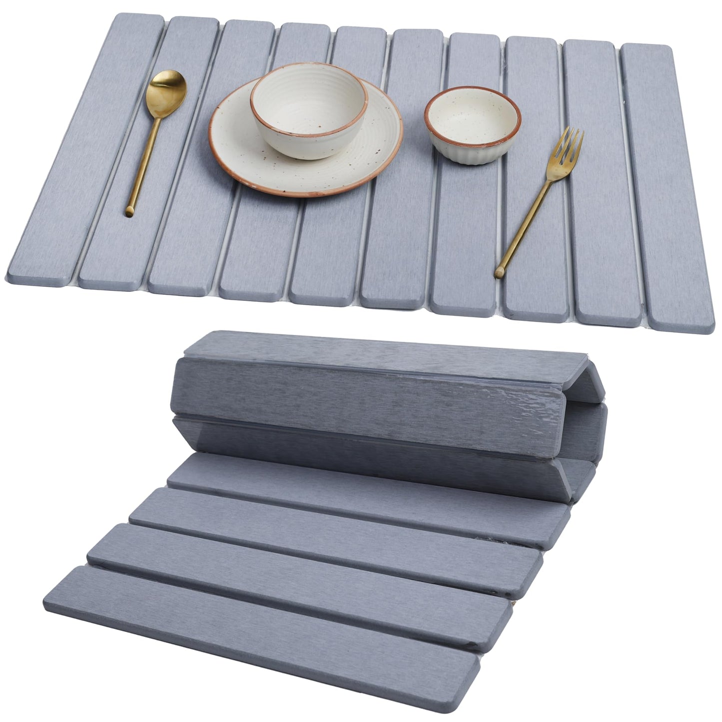 AUDRILO Kitchen Dish Drying Mat - Super Absorbent Microfiber Countertop Drainer Pad, Quick Dry Sink Mat for Dishes, Glassware & Utensils, Non-Slip Kitchen Counter Protector (Light Grey)