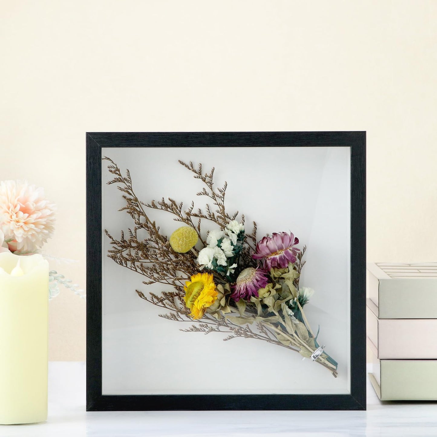 QWORK 8" x 8" Shadow Box Picture Frames, MDF Wood with Acrylic Front, 2 Pack Square Shadow Boxes Display Cases for Photos, Crafts, and Keepsakes