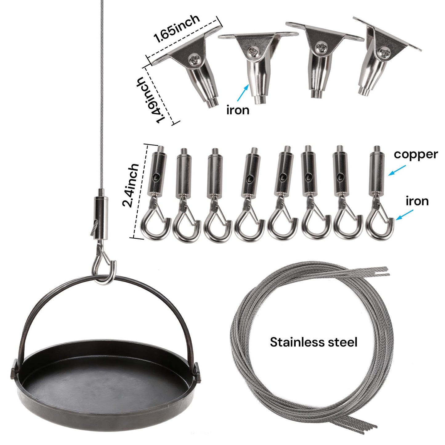 HUYEIOBGD Heavy Duty Picture Hanging Kit with 1.5m Adjustable Stainless Steel Cable, 6-Piece Wire Rope Suspension System for Artwork, Display Signs, Photo Frames, Gallery Walls & Hanging Decorations