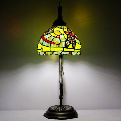 ZJART Tiffany Lamp Stained Glass Table Lamp Metal Leaf Desk Reading Light 8X10X21 Inch Decor Small Space Bedroom Home Office (Green Red Dragonfly)