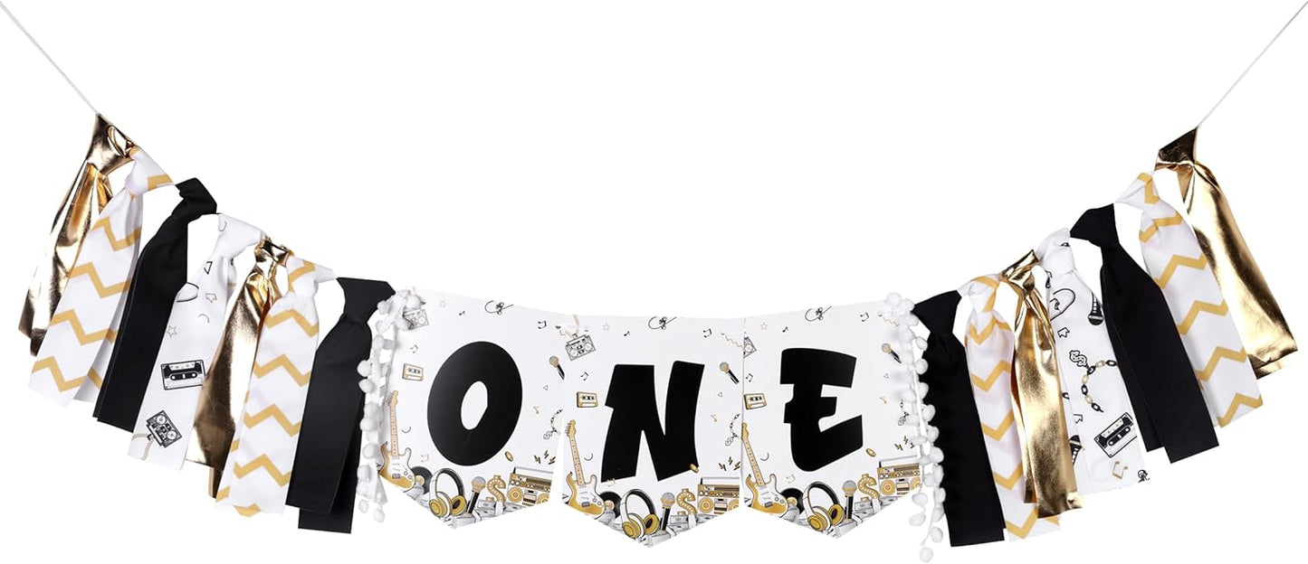 1st Notorious One High Chair Banner for Boys - Black and Gold - Hip Hop Birthday Party Decoration