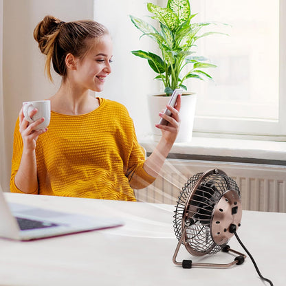 xasla 4 Inch Small USB Desk Fan, Mini Quiet Fan with Metal Construction, Strong Airflow, 360° Adjustable Tilt Angle