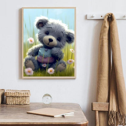 Christmas Gift Teddy Bear with Flowers 5D Diamond Art Kits for Adults Beginner, Full Drill Crystal Rhinestone Embroidery Craft Kits for Home Decor Gifts for New Year's Day Valentine's Day 12x16 inch