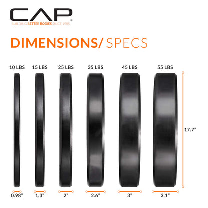 CAP Barbell 370 lb Elite Olympic Bumper Plate Set, Black