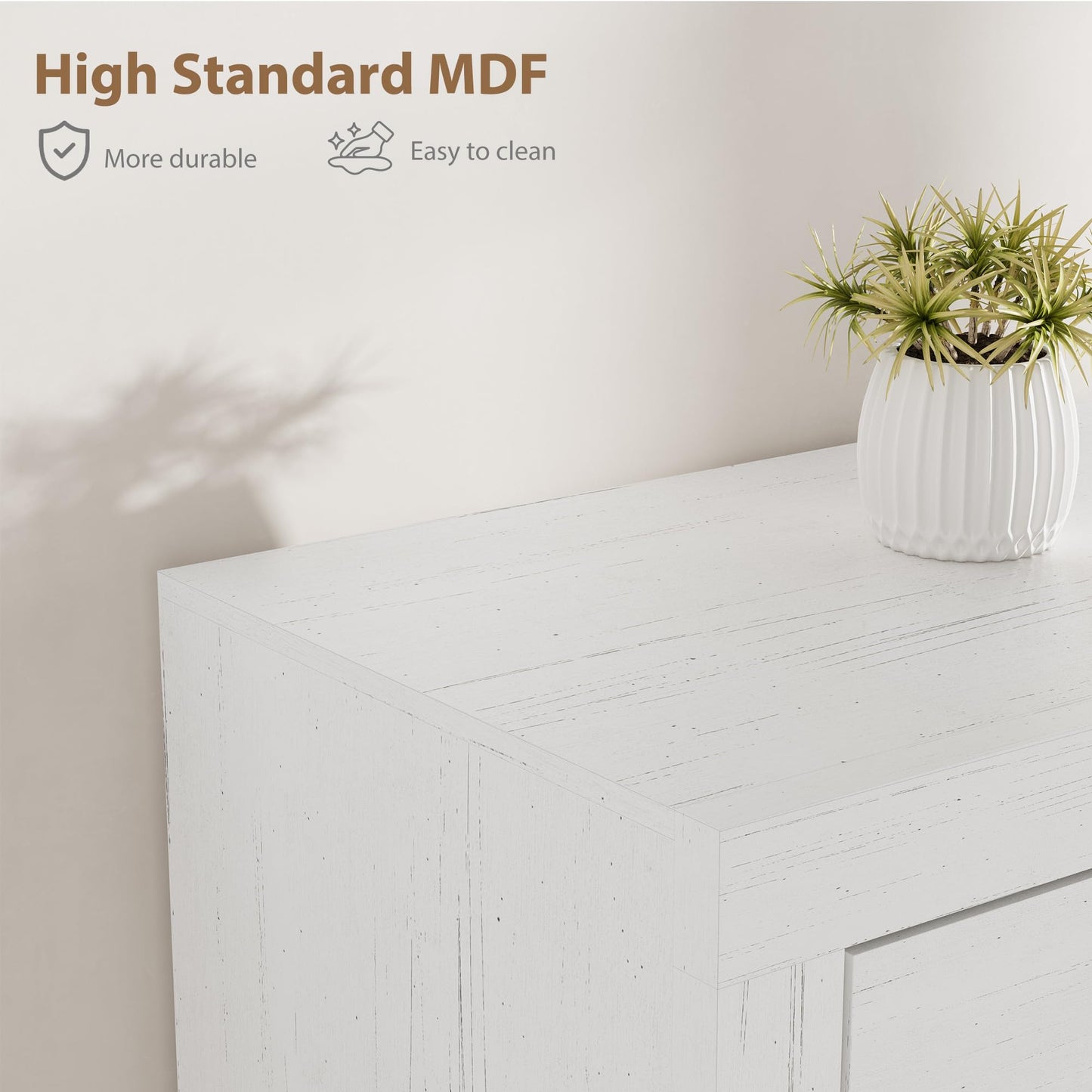 Farmhouse TV Stand for 75/80 Inch TVs, Long Entertainment Center with 4 Storage Drawers & 3 Open Shelf, White Television Consoles Stands for Living Room, Bedroom