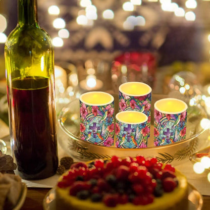 Cozeyat Cross Hummingbird Floral LED Candles Set of 4 Battery Powered Flameless with Remote Timer Flickering Waterproof for Indoor Outdoor Table Garden Birthday Decor