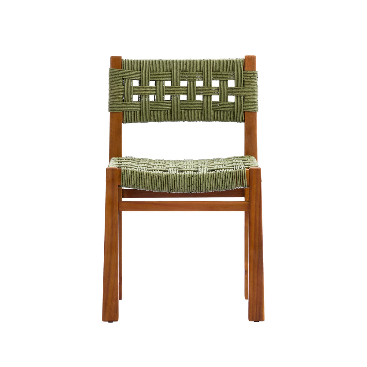 Christopher Knight Home 5 Piece Outdoor Dining Set Acacia Wood Square Table and 4 Green Wicker Chairs Teak Finish Patio Furniture Set for Garden Backyard Balcony Deck