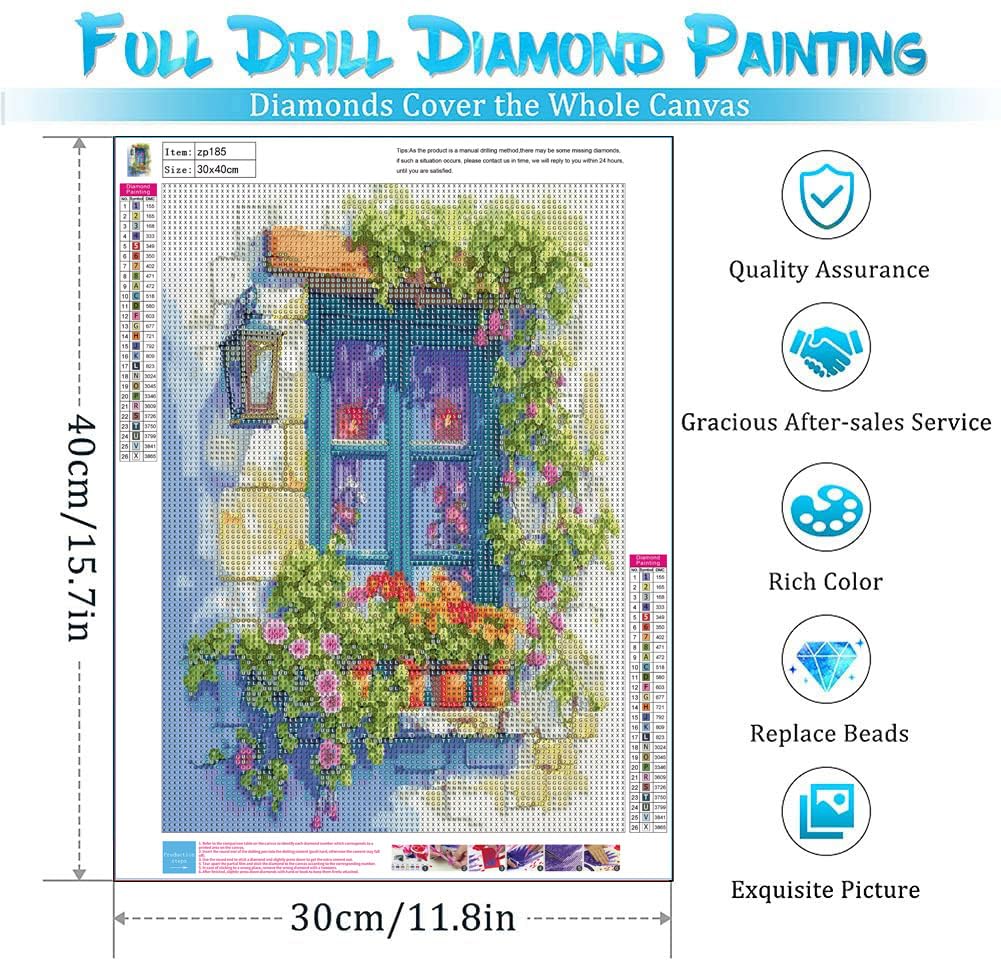 Euibziy 4 Pack Diamond Painting Kits for Adults Beginners,Seaside Window Flower Full Round Drill DIY Diamond Art Kits,Paint by Diamonds Dot Gem Art Crystal Easy,Home Wall Decor Casual style12x16Inch