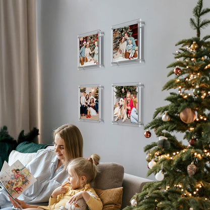 AITEE 8x10 Acrylic Picture Frames 4 Pack, Clear Picture Frames for Wall, Modern Frameless picture Frames Lucite Transparent Square Cubes Floating Hanging Photo Frame Gift for Home Office Display