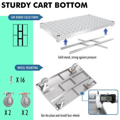 4-in-1 Platform Truck Cart with Cage, Multi-Purpose Heavy Duty Steel Flatbed Cart with 2200lbs Capacity Platform Hand Truck 6" Wheels Push Cart Dolly for Groceries, Garage, Warehouse (41“L x 24" W)