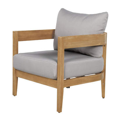 Christopher Knight Home Nadine Acacia Wood Club Chair, Outdoor Accent Chair, Tub Shape Design Armchair, Comfort Cushions Seating, Slat Open Back Reading Sofa for Balcony Backyard Garden, Teak+Gray
