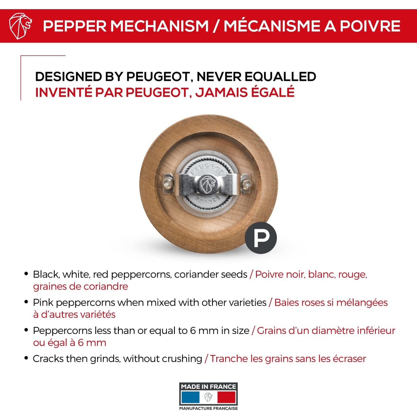Peugeot - Paris Antique Manual Pepper Mill - Adjustable Grinder - Beechwood, Antique, 8.5in