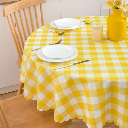 MANGATA CASA Yellow Gingham Round Tablecloth, Waterproof Checkered Table Cloth, Polyester Buffalo Plaid 60R inch
