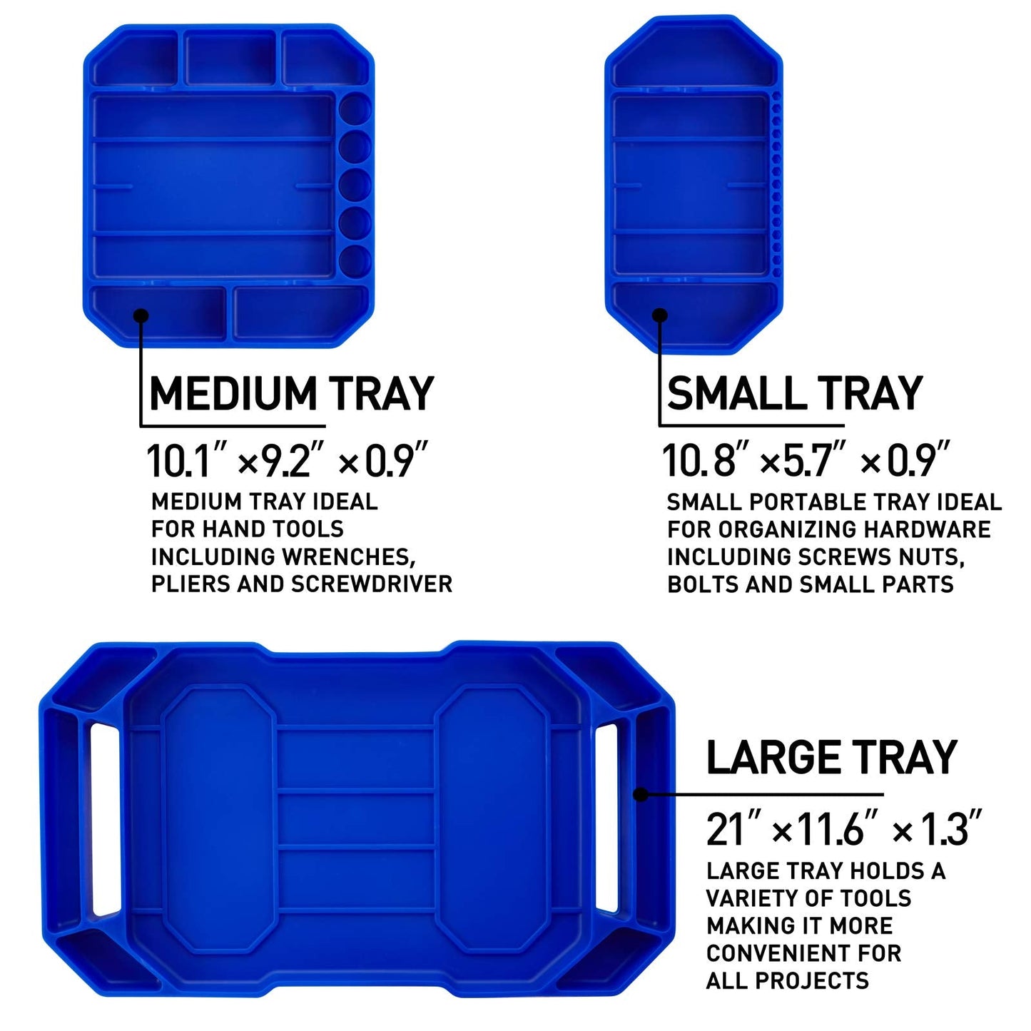 Aocoom 3pcs Large Non-Slip Flexible Silicone Tool Tray, Mechanic Tool Mat, Tool Organizer, Tool Storage, Tool Holder, Grip Mats, No Magnets, Christmas Day Gift for Men, Father’s Day Gift