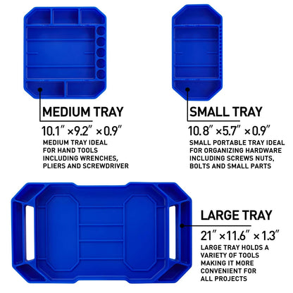 Aocoom 3pcs Large Non-Slip Flexible Silicone Tool Tray, Mechanic Tool Mat, Tool Organizer, Tool Storage, Tool Holder, Grip Mats, No Magnets, Christmas Day Gift for Men, Father’s Day Gift