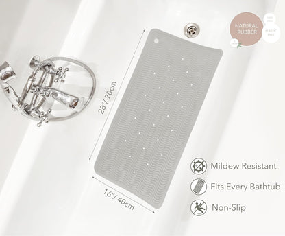 28 16 388 HEVEA Natural Rubber Wave Bath Mat Long in - Non-Slip Shower & Bathtub Mat with Suction Cups, Plastic-Free