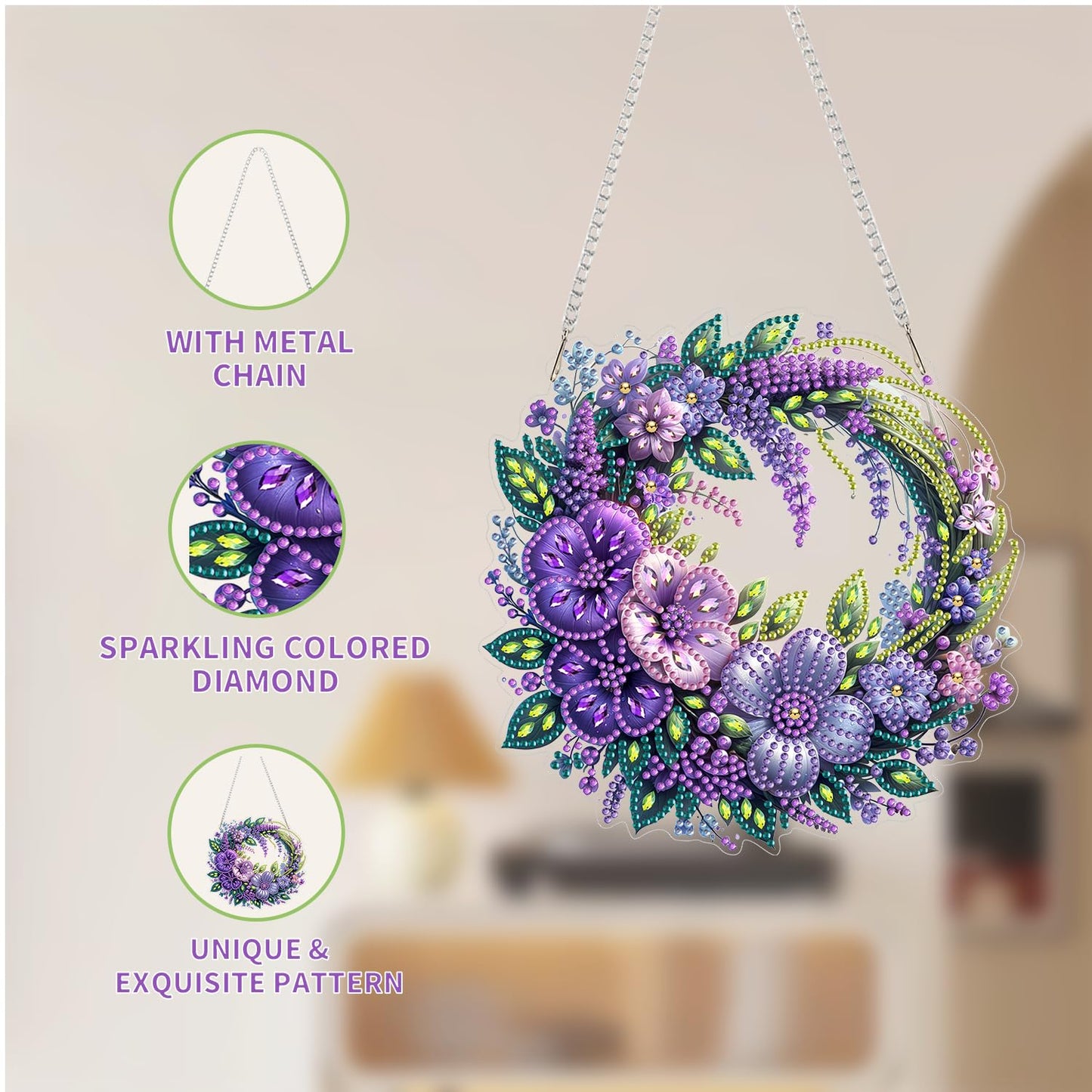 AIBOERL Diamond Art Hanging Kit for Adult,Special Shaped Rhinestone,Double Sided 5D DIY Acrylic Diamond Art Painting Window Pendants Home Garden Wall Hanging Kits Hanging Ornament (2 Pack Flower)