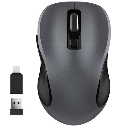WisFox 2.4G Wireless Mouse for Laptop, Ergonomic Computer Mouse with USB Receiver and 3 Adjustable Levels, 6 Button Wireless Mice for Windows Mac PC Notebook (Grey)
