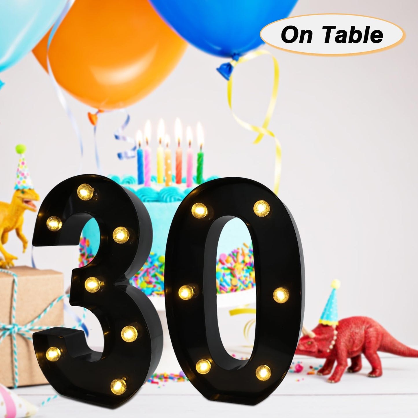 Led Light Up Numbers, 30th Birthday Decorations, Marquee Numbers Lights, Battery Powered Light Up Sign for 30 Decor Party (Black)