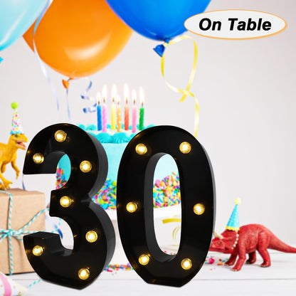 Led Light Up Numbers, 30th Birthday Decorations, Marquee Numbers Lights, Battery Powered Light Up Sign for 30 Decor Party (Black)