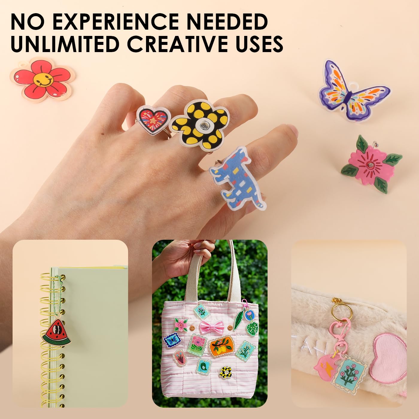 Grabie DIY Shrink Art Craft Kit Jewelry Making Kit for Kids Adults, 25+ Pre-Cut Shapes, 5 Dual-Tip Markers, Custom Charms, Pins, Rings, Keychains (Retro Vibes - Beginner Friendly)