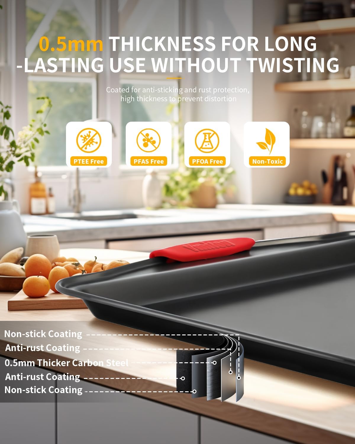 Skiennix Baking Pans Set - 34 PCS Nonstick Bakeware with Silicone Handles | Includes Cookie Sheet, Cake Pans, Muffin Pan & More