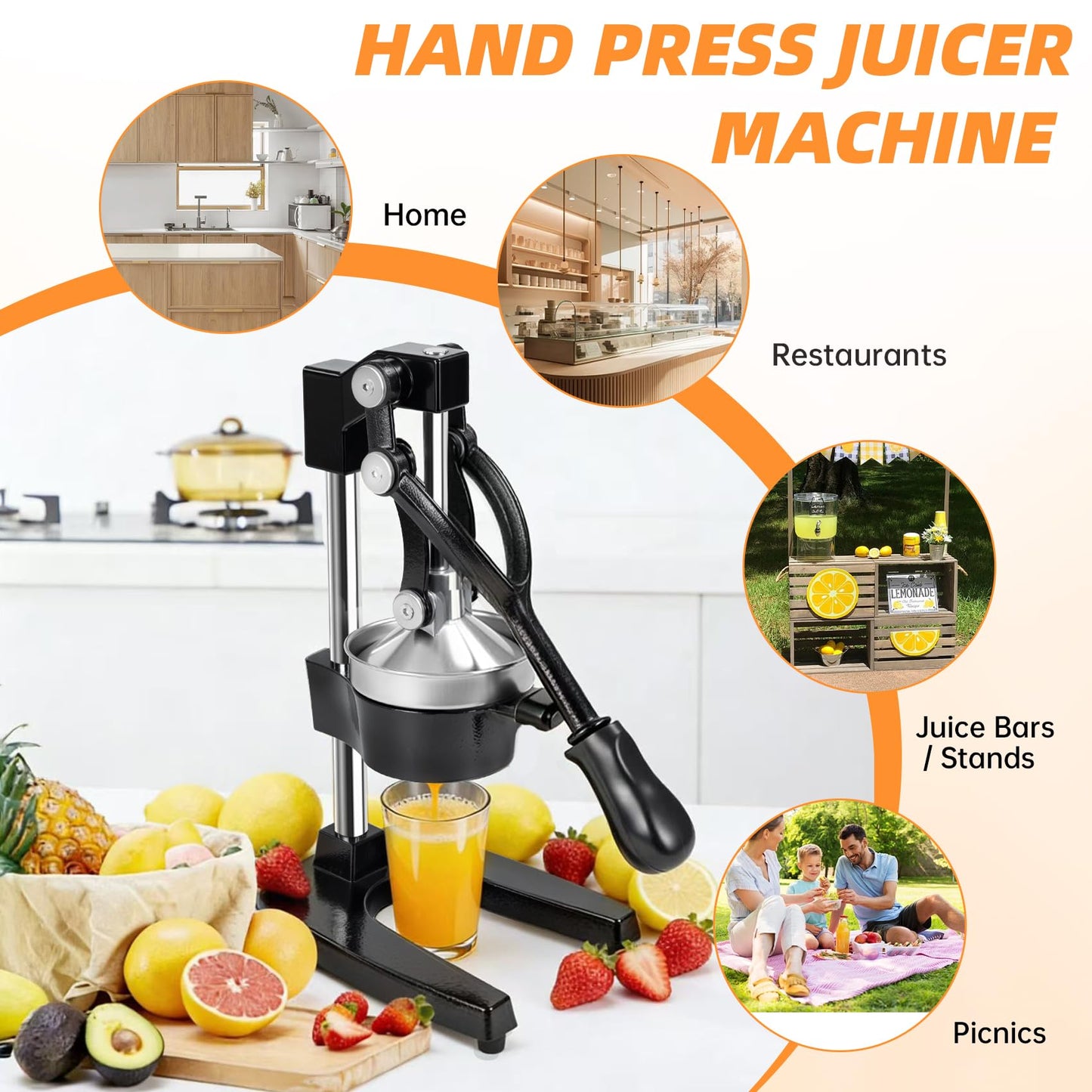 Yopmb Cast Iron Manual Citrus Juicer, Heavy Duty Hand Press Juicer for Orange, Lemon and Pomegranate, Orange Juicer for Countertop, Commercial Grade for Home Kitchen and Bar, Easy to Use and Clean