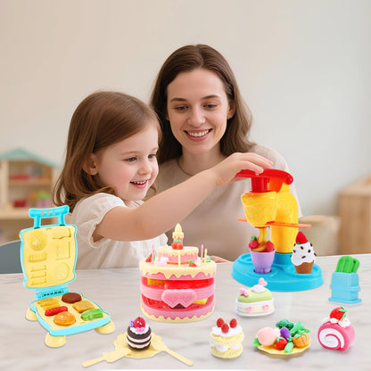 Crelloci 4 in 1 Color Dough Kitchen Creations Set, Ice Cream Noodle Hamburger Cake Maker Machine, Art Crafts Food Modeling Play Toys, Tools Kit for Boys Girls Kids Toddlers Ages 3+ (24 Colors Dough)